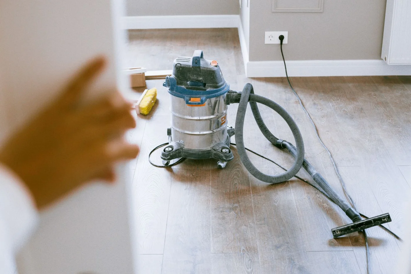 Illustrative renovation cleanup equipment in a residential interior